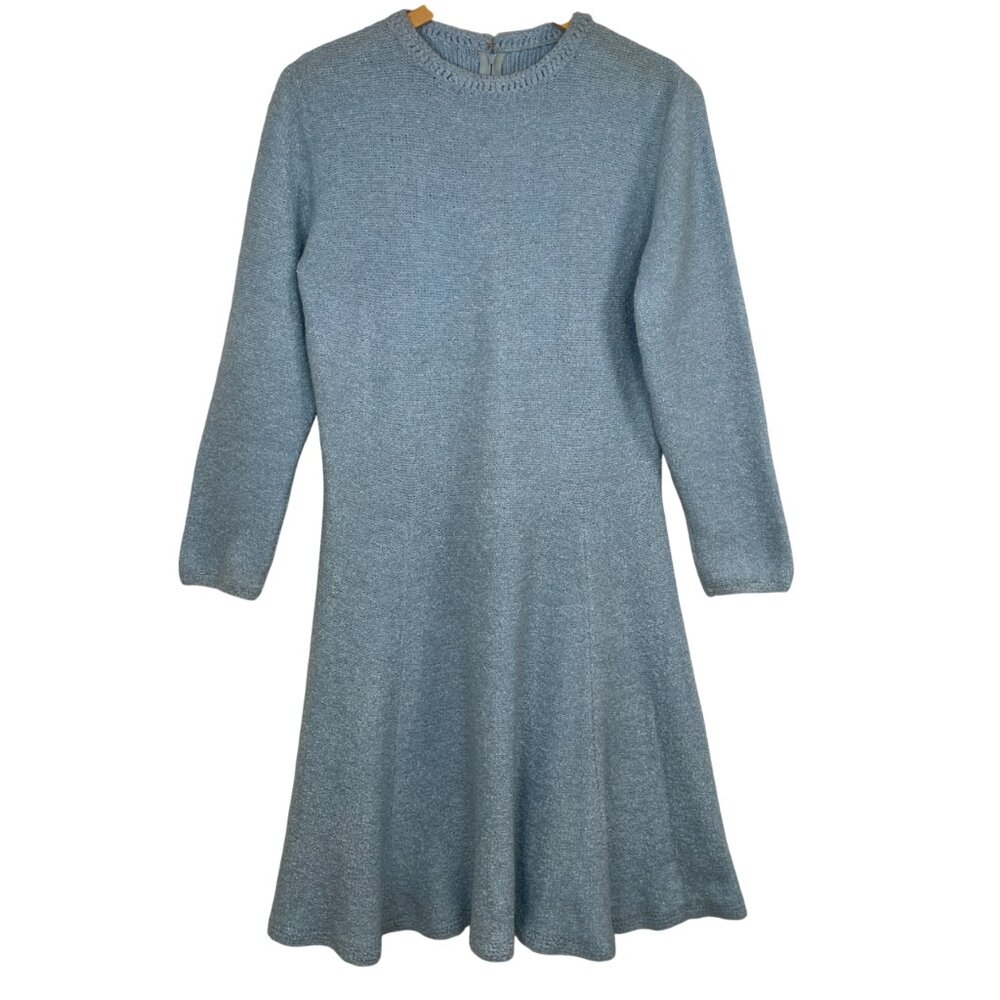 Vtg St. John Knits Flared Knitted Dress Long Sleeve Classic Cozy Luxury Elegant